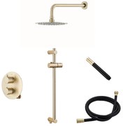 Saniclear Brass Pro inbouw regendouche met 20cm hoofddouche, wandarm en glijstang geborsteld messing rond