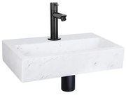 Differnz Flat fonteinset - 38x24x8cm - Rechthoek - 1 kraangat - Recht matte zwarte kraan - Marmer Wit SW451336/SW519660/SW529054/SW796275
