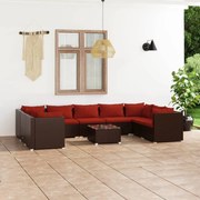 vidaXL 10-delige Loungeset met kussens poly rattan bruin