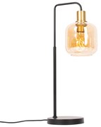 Design tafellamp zwart met messing en amber glas - Zuzanna Design E27 Binnenverlichting Lamp