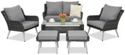 Garden Point antraciet Bilbao Coffee 4 + 2 poefs tuinmeubelen