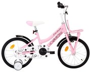 vidaXL Kinderfiets met voordrager 16 inch wit en roze