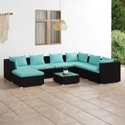 vidaXL 8-delige Loungeset met kussens poly rattan zwart