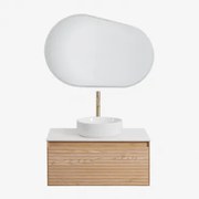 Tedrik Badkamermeubelset In Essenhout Ash Brown & Rond Keramiek Wit Ø40 Cm Lenka & Ovaal Led En Anticondens 100x65 Cm Meunier & Goud - Sklum