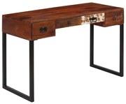 vidaXL Bureau 117x50x76 cm massief sheeshamhout en echt leer