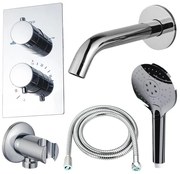 Fortifura Calvi Badkraan set - uitloop - 22cm inkortbaar - metalen slang - ronde handdouche - inbouwdeel - wandhouder - chroom SW542643/SW767373/SW721166/SW1122510/SW496814