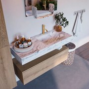 Mondiaz Alan DLux badmeubel 110cm washed oak 1 lade met wastafel glace rechts 1 kraangat