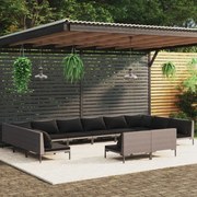 vidaXL 12-delige Loungeset met kussens poly rattan donkergrijs