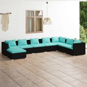 vidaXL 8-delige Loungeset met kussens poly rattan zwart