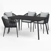 Arhiza Classic Rechthoekige Tafelset 160x90 Cm En 4 Eetkamerstoelen In Aluminium Grijs – Grafiet - Sklum