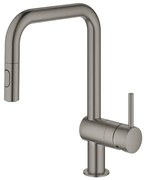 GROHE Minta Keukenkraan - hoog - draaibare/uittrekbare u uitloop - 2 straalsoorten - hard graphite geborsteld 32322AL2
