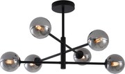 Moderne plafondlamp zwart met smoke glas 6-lichts - Ryan