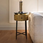 Richmond Interiors Ironville Gouden Nachtkastje Met Ribbels - 40x40x70.5cm.