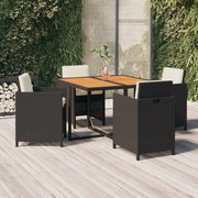 vidaXL 5-delige Tuinset met kussens poly rattan zwart