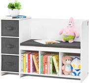 VEVOR Kinderleesbank, Peuterboekenkast met Verwijderbaar Zitkussen, 6-laags Opbergbank met 3 Laden, Ideaal voor Speelkamer, Slaapkamer, Woonkamer