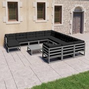 vidaXL 13-delige Loungeset met kussens massief grenenhout grijs