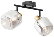 Plafondspot zwart met goud met smoke glas 2-lichts - Zuzanna