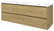 Proline Elegant badkamermeubelset - 140x46x54cm - porselein Elegant wastafel - dubbel - 2 kraangaten - symmetrisch - MFC Ideal oak/Glans wit 1817422