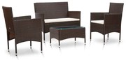 vidaXL 4-delige Loungeset met kussens poly rattan bruin