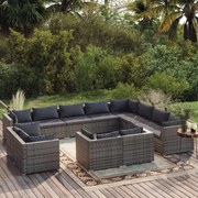 vidaXL 12-delige Loungeset met kussens poly rattan grijs