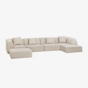 4-delige Chaise Longue Modulaire Bank Rechts Met Cardea Gestoffeerde Poef Stof Chenille Beige – Crème - Sklum