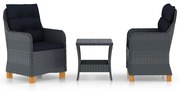 vidaXL 3-delige Loungeset met kussens poly rattan donkergrijs