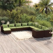 vidaXL 11-delige Loungeset met kussens poly rattan bruin