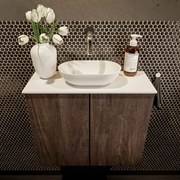 Mondiaz Fowy toiletmeubel 60cm dark brown met witte waskom midden zonder kraangat