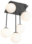 Moderne plafondlamp zwart met opaal glas 5-lichts - Athens