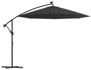 vidaXL Zweefparasol met LED-verlichting en stalen paal 300 cm zwart