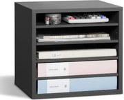 VEVOR Literatuur Organizer Documentenbak met 5 compartimenten en verstelbare planken, Bestandssorteerder Brievenbak Documentenopslag Gemaakt van spaanplaat en MDF, Opbergruimte voor Kantoor Klaslokaal Grijs