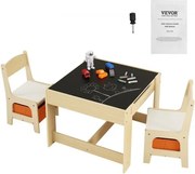 VEVOR Kinderzitgroep kindertafel, 2 kinderstoelen 1 tafel kinderzitgroep van MDF van P2-kwaliteit, kindertafelset stabiel kindermeubilair met dubbelzijdig tafelblad & opbergbox kindermeubelset