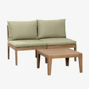 Tuinset Met Een Modulaire Bank In 2 Delen En Een Salontafel In Filips Acaciahout Groen – Khaki - Sklum