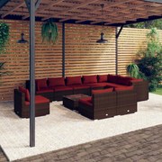 vidaXL 11-delige Loungeset met kussens poly rattan bruin