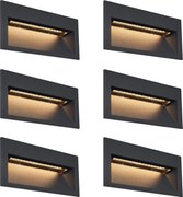 Set van 6 moderne inbouw wandlampen zwart 16cm incl. LED IP65 - Mert