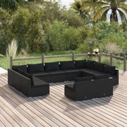 vidaXL 11-delige Loungeset met kussens poly rattan zwart