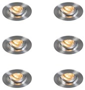 Set van 6 Inbouwspot rond aluminium draai- en kantelbaar - Chuck GU10 Binnenverlichting Lamp
