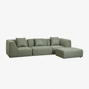 Cardea 3-delige Modulaire Bank Met Gestoffeerde Poef Bouclé Groen – Salie - Sklum