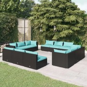 vidaXL 12-delige Loungeset met kussens poly rattan zwart