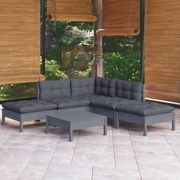 vidaXL 6-delige Loungeset met kussens grenenhout grijs