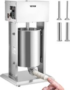 VEVOR Elektrische Worstvulmachine 10 L, RVS + Aluminium, 200 W Professionele Zilveren Worstmaker Inclusief 37 / 30 / 21 / 15 mm Vulbuizen, Verstelbare Verticale Worstpers