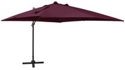 vidaXL Zweefparasol met paal en LED-verlichting 300 cm bordeauxrood