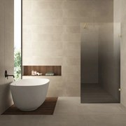 Mueller Gold profielloze inloopdouche rechts 80cm met spiegelrook naar helder glas messing geborsteld