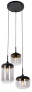 Hanglamp zwart met goud en smoke glas 3-lichts rond - Kyan Design E27 Binnenverlichting Lamp