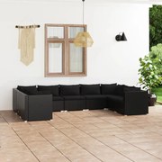 vidaXL 9-delige Loungeset met kussens poly rattan zwart