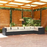 vidaXL 6-delige Loungeset met kussens poly rattan zwart