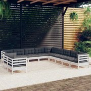 vidaXL 11-delige Loungeset met kussens massief grenenhout wit