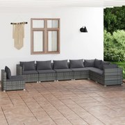 vidaXL 8-delige Loungeset met kussens poly rattan grijs