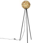 Art Deco vloerlamp tripod zwart met goud - Maro Art Deco E27 bol / globe / rond Binnenverlichting Lamp