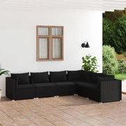 vidaXL 6-delige Loungeset met kussens poly rattan zwart